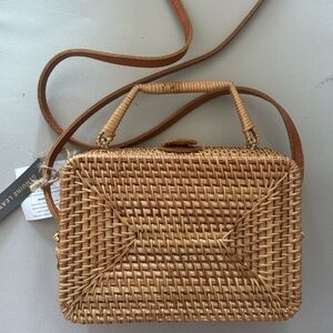 New woven Rattan Rectangular Picnic Basket Purse Crossbody